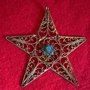 Vintage Nepalese filigree brass wire star pendant/ornament with turquoise stones